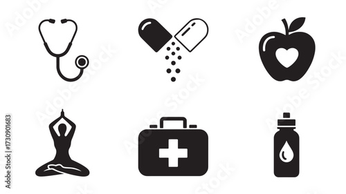 Set of health and wellness icons simple flat vector symbols for medical and lifestyle concepts isolated on white background