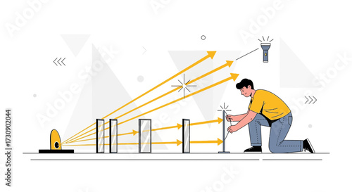 Illustrative Depiction of Light Refraction Experiment and Optical Principles in Physics