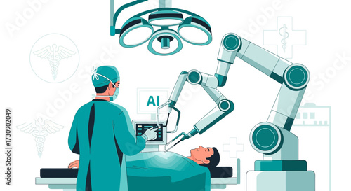 Illustrative Depiction of Robotic Surgery with AI Assistance in Modern Medicine environment