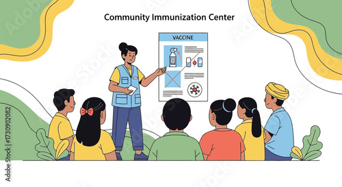 Illustrative presentation at community immunization center emphasizing vaccination education for