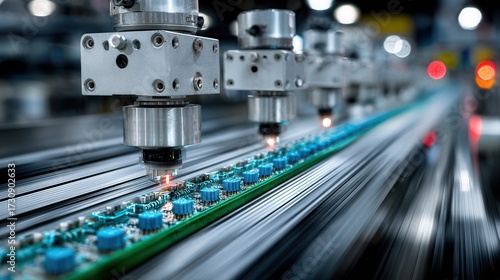 Robotic Arms Assembling Electronic Components on a Production Line