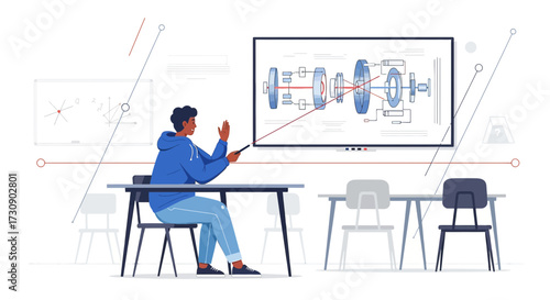Online engineering lecture illustration showcasing a virtual classroom environment with
