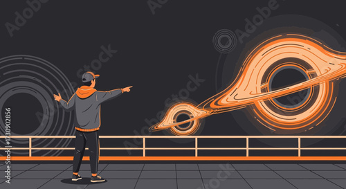 Person observing black hole illustration offering a cosmic and scientific concept exploration