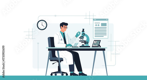 Scientist working in laboratory using microscope performing experiment in science lab