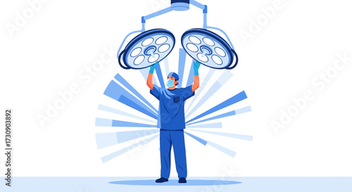 Surgical team member adjusting lights in the operating room to ensure optimal visibility during