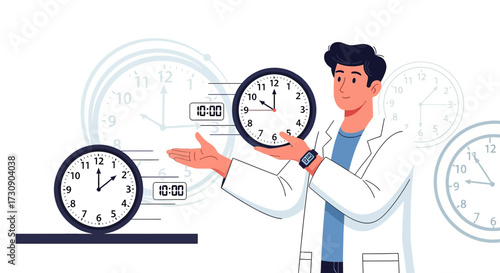 Time management doctor presenting time, concept for appointment scheduling and productivity,