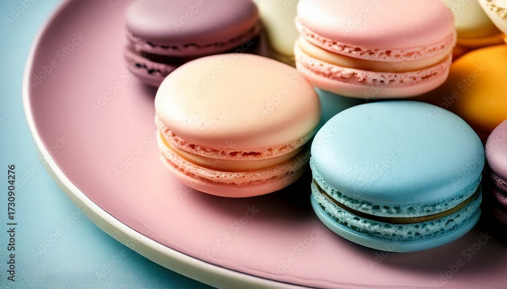 Fototapeta premium Close Up Colorful Macarons Dessert With Vintage Pastel Tones