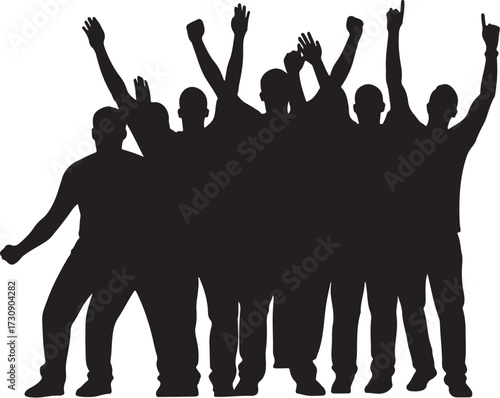 vector of group cheering in silhouette 