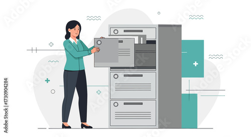 Woman organizing documents in filing cabinet at the office for efficient workflow