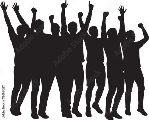 vector of group cheering in silhouette 