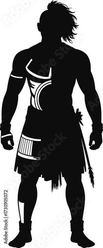 Silhouette Strong Warrior Standing Confidently Isolated on Transparent Background