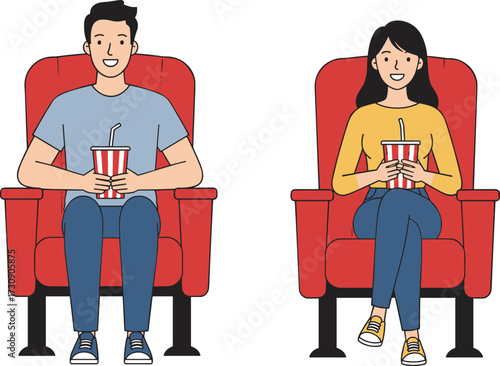 Happy friends, drinking soda, sitting in theater, enjoying movie, leisure time, casual outfit, smiling faces, entertainment, lifestyle, fun moment