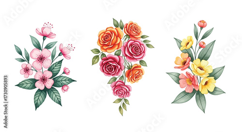 Floral Arrangement Vector Design, Nature Elements, Graphic Illustration, Bright Colors, Romantic Style, Botanical Art