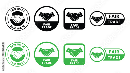 Collection of fair trade logos featuring handshakes and ethical sourcing