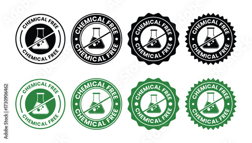 Variety of chemical free badges and labels black and green designs