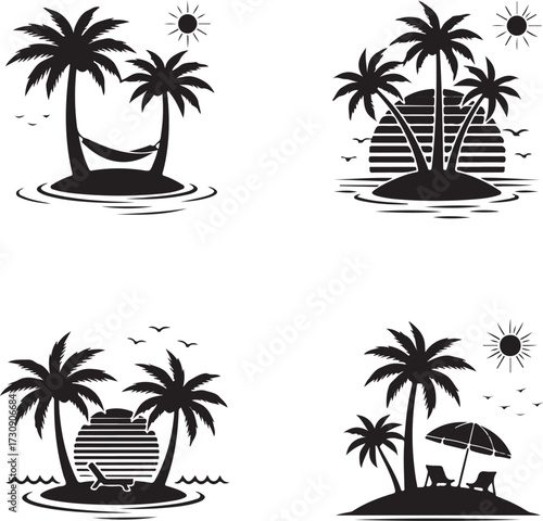 black palm tree set on white background, palm silhouette, palm tree design
