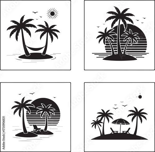 set of palm trees silhouettes