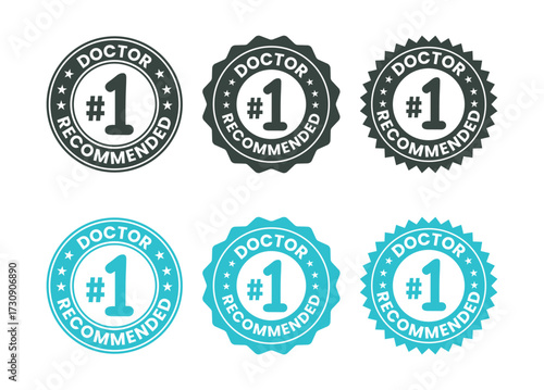 Doctor recommended badges in various colors and design variations displayed