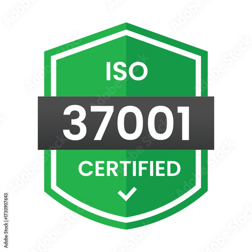 Iso 37001 certification badge with green and black color scheme displayed