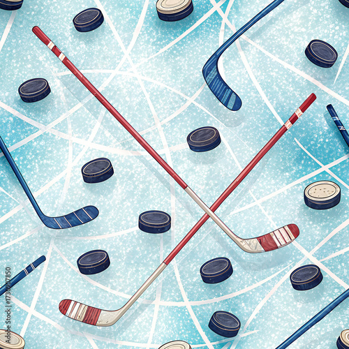 seamless pattern texture of hockey elements	
