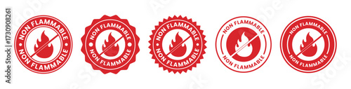 A collection of red non flammable warning labels with different designs