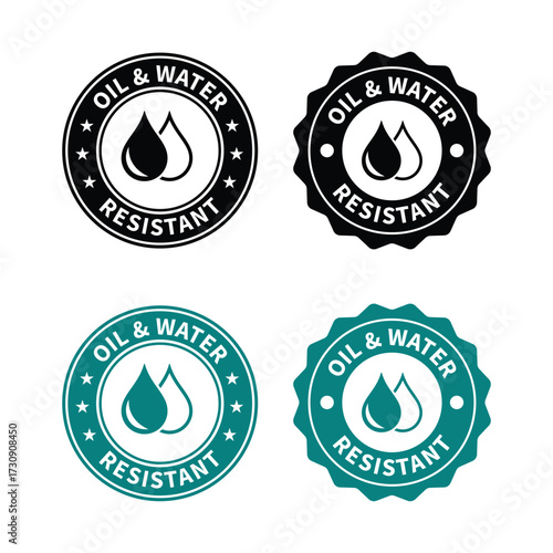 Oil and water resistant label designs in different color variations shown