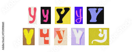 Vintage and modern letter Y tiles, magazine collage on clear PNG
