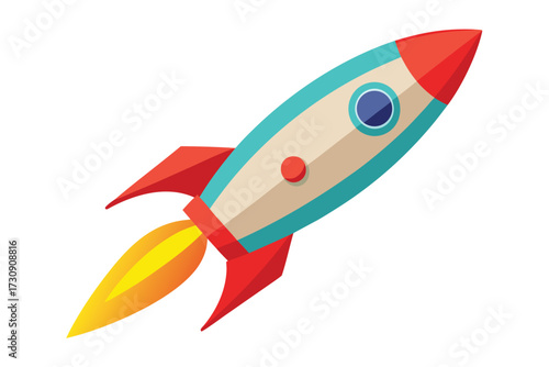 Colorful Rocket Ship Launch Illustration Symbolizing Innovation, Space Exploration, and Adventure for Tech Brands