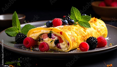 Rolled omelet with berries
