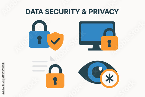 Digital data security and privacy protection concepts illustrated with icons