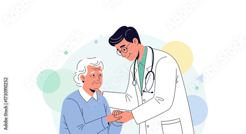 Doctor comforting elderly patient with compassion and empathy during a medical consultation