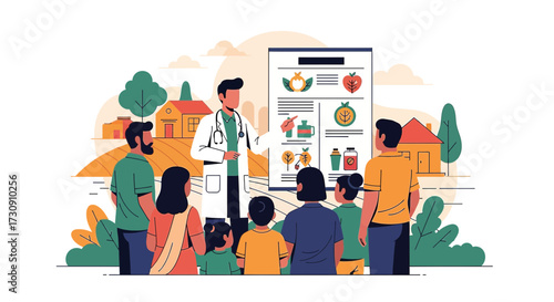 Doctor educating community about healthy eating habits promoting wellbeing and nutrition awareness