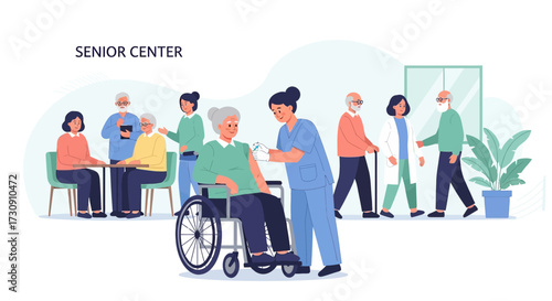 Elderly vaccination program at a senior center for community health and safety