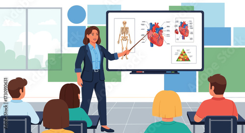 Engaging science lesson with teacher explaining human anatomy to students in classroom