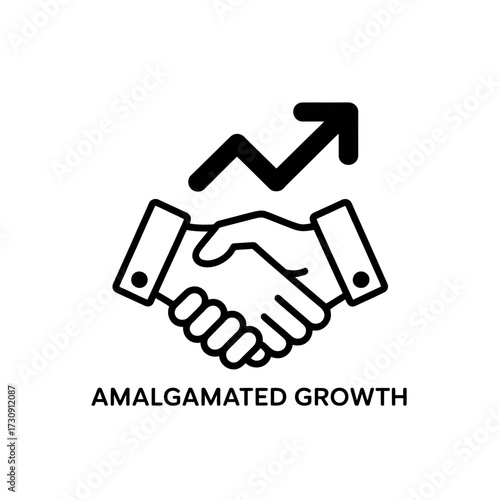 Amalgamated Growth Handshake with Upward Arrow Illustrating Business Success and Partnerships Achieving Goals Together