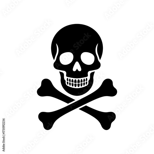 Black Skull and Crossbones on White Background Graphic Illustration Dangerous Symbol Halloween Horror Pirate Sign Danger Death Symbolism