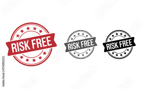 Risk Free Stamp Illustrations in Red Gray and Black for Business Assurance and Guarantee Marketing Campaigns Excellent Value and Confidence