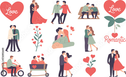 Love Couple & Romantic Elements Set vector
