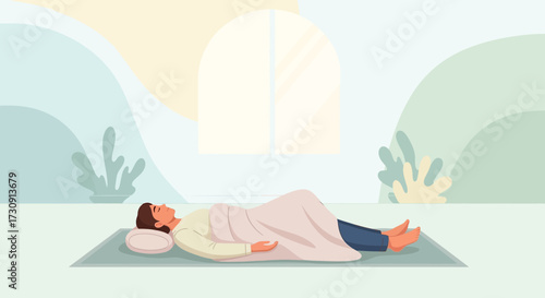 Relaxation and restful moment: man sleeping peacefully in a serene and peaceful environment to