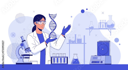 Scientist examining dna structure in a laboratory setting demonstrating scientific research