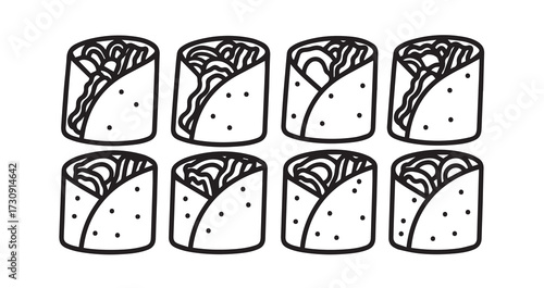 Breakfast Wrap Line Art Fast Food Sketch Vector