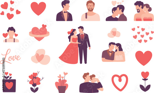 Love Couple & Romantic Elements Set vector