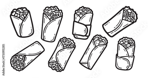 Burrito Line Art Delicious Fast Food Drawing