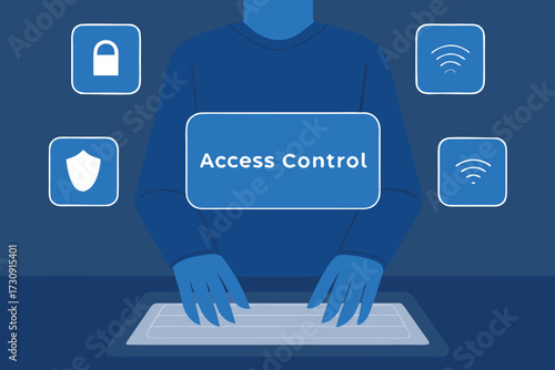 Access Control Concept With Security Icons And Person Typing On Keyboard protection privacy
