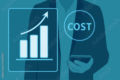 Business person with a financial growth chart and cost analysis concept finance graph