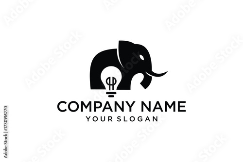 elephant animal with light bulb think mind idea logo design template