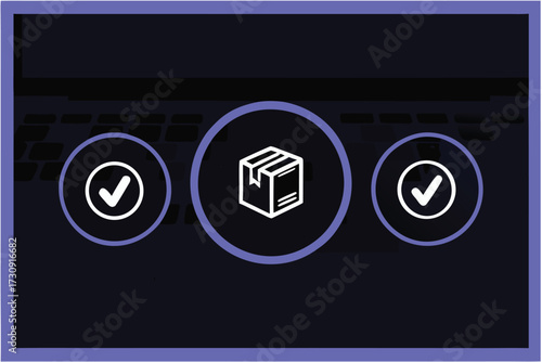 Delivery Service Concept With Package Icon And Checkmarks On Laptop shipping logistics