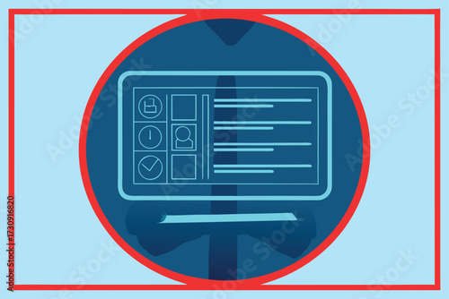 Digital tablet displaying task list with checkboxes and time icons technology screen
