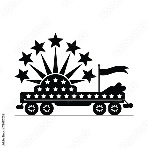 Retro americana sunburst parade float with stars and flag silhouette design