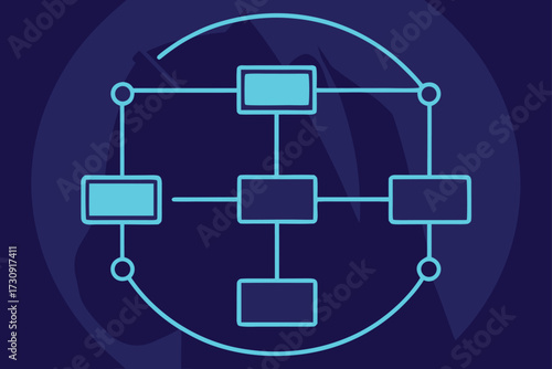 Flowchart Diagram with Rectangles and Circles on Dark Blue Background process structure